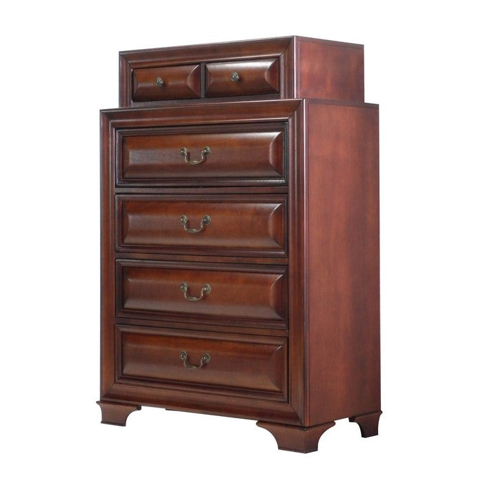 2 Layer Transitional Style Wooden Chest with 6 Drawers, Brown