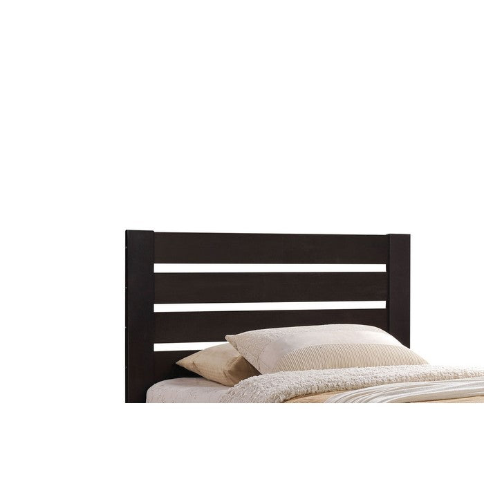 Contemporary Style Wooden Full Size Bed with Slatted Headboard, Brown
