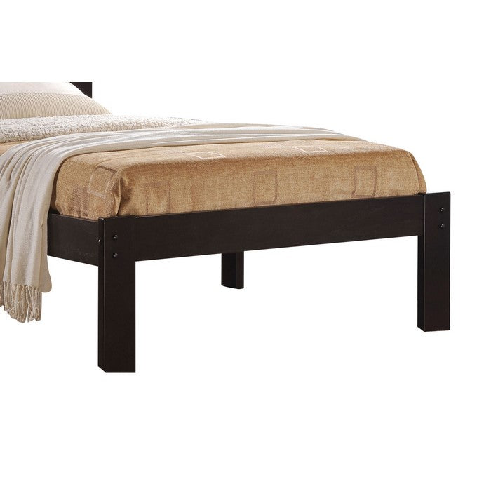 Contemporary Style Wooden Full Size Bed with Slatted Headboard, Brown