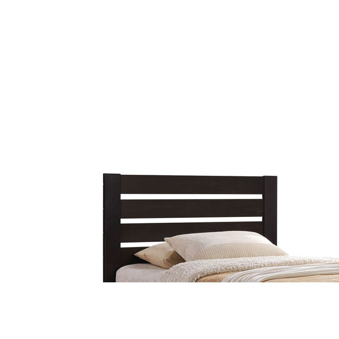 Contemporary Style Wooden Twin Size Bed with Slatted Headboard, Brown