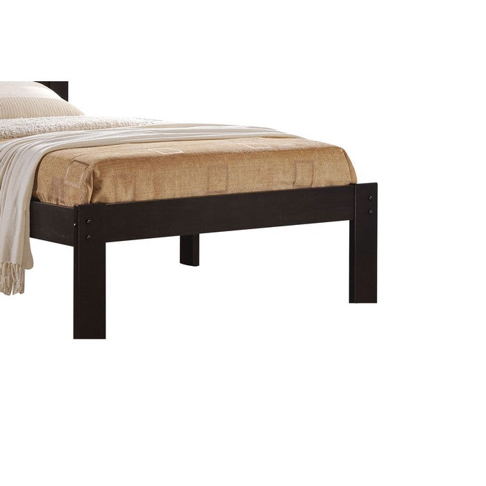 Contemporary Style Wooden Twin Size Bed with Slatted Headboard, Brown