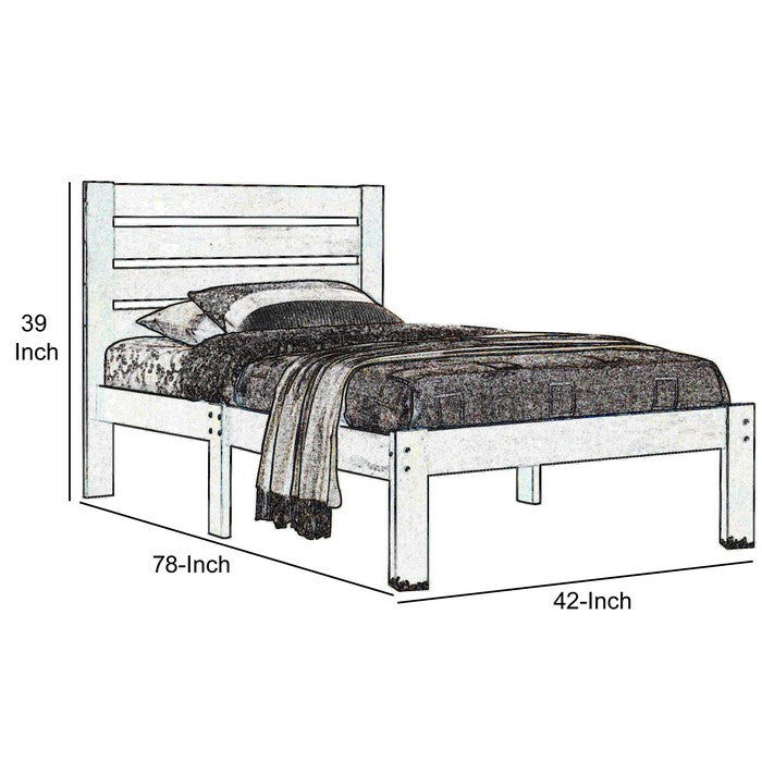 Contemporary Style Wooden Twin Size Bed with Slatted Headboard, Brown