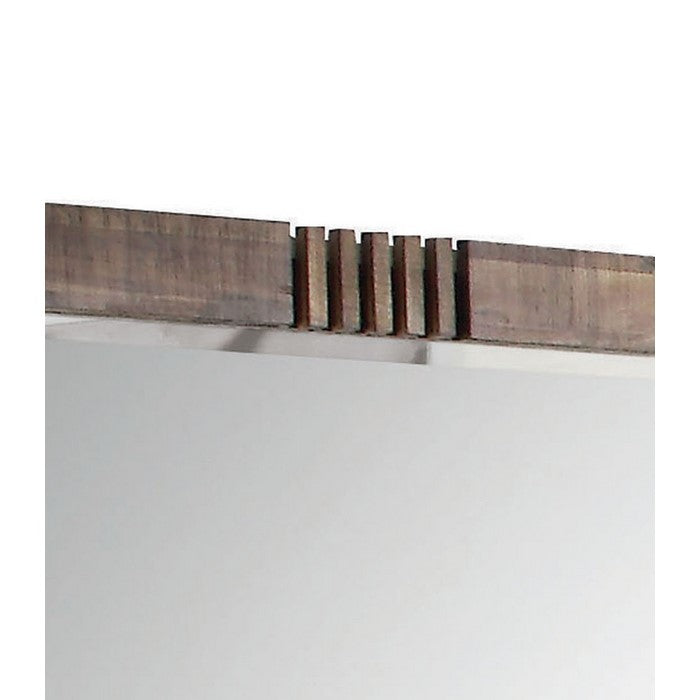 Rectangular Wooden Frame Mirror with Slat Pattern, Brown and Silver