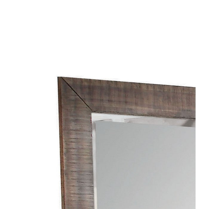 Rectangular Wooden Frame Mirror with Slat Pattern, Brown and Silver