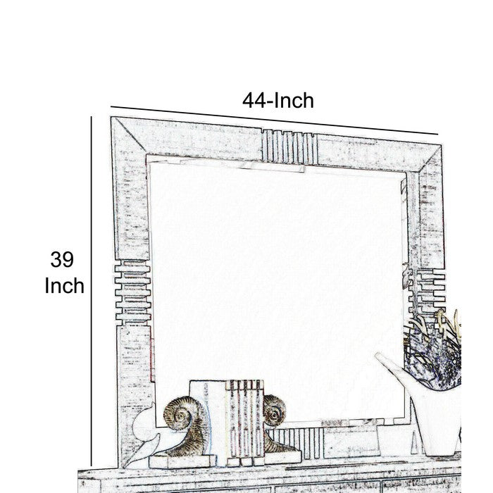 Rectangular Wooden Frame Mirror with Slat Pattern, Brown and Silver