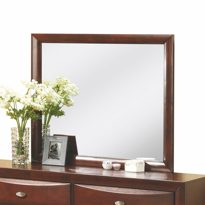 Contemporary Rectangular Mirror with Wooden Frame, Brown and Silver