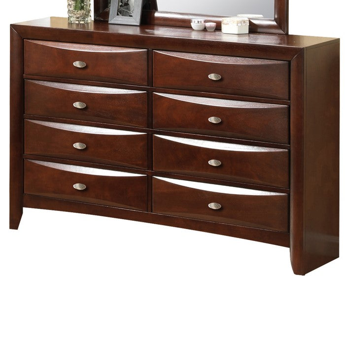 Contemporary Rectangular Mirror with Wooden Frame, Brown and Silver