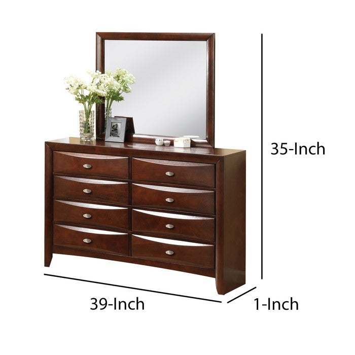 Contemporary Rectangular Mirror with Wooden Frame, Brown and Silver