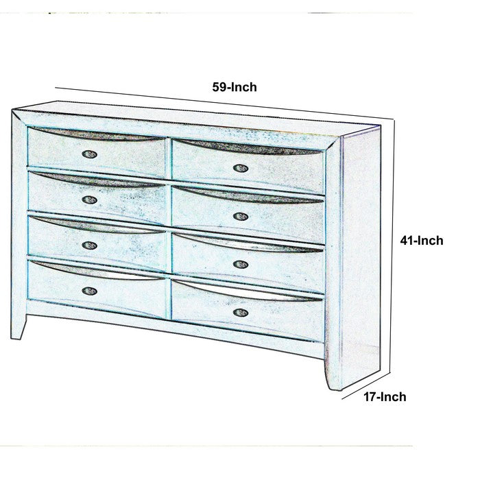 Transitional Wooden Dresser with 8 Spacious Beveled Drawers, Brown