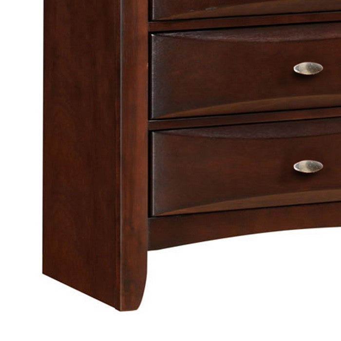 Transitional Wooden Chest with 5 Spacious Beveled Drawers, Brown