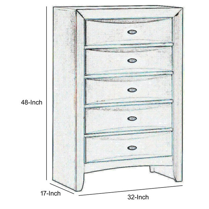Transitional Wooden Chest with 5 Spacious Beveled Drawers, Brown