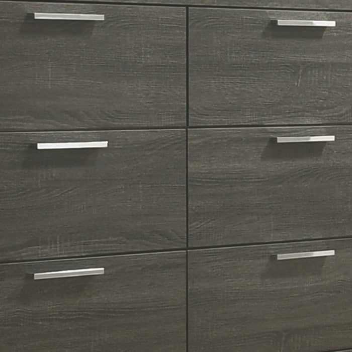 Wooden Dresser with Bracket Legs and 6 Spacious Drawers, Oak Gray