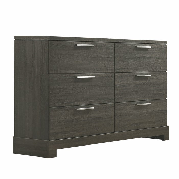 Wooden Dresser with Bracket Legs and 6 Spacious Drawers, Oak Gray