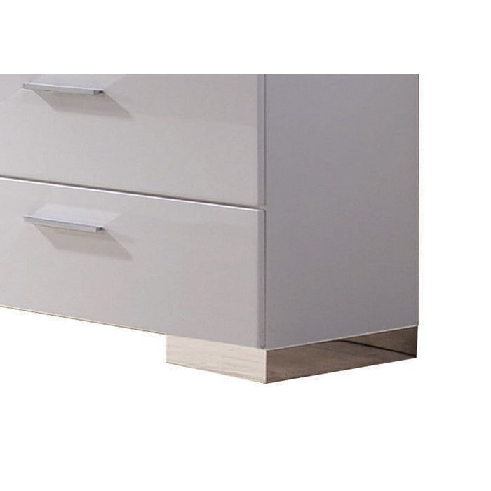 High Gloss Finish Wood and Metal Dresser with 6 Spacious Drawers,White