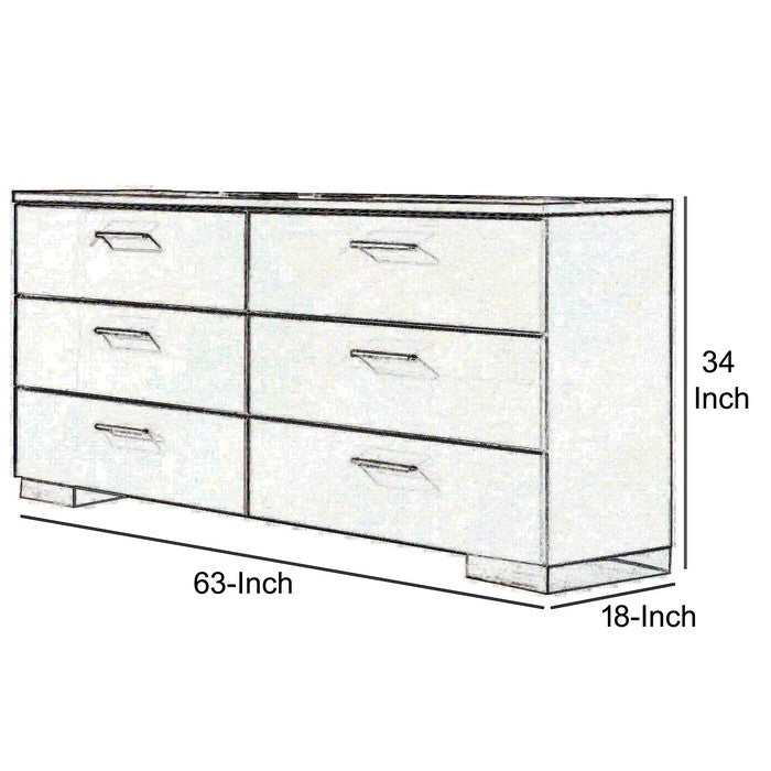 High Gloss Finish Wood and Metal Dresser with 6 Spacious Drawers,White