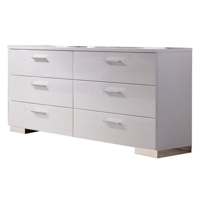 High Gloss Finish Wood and Metal Dresser with 6 Spacious Drawers,White