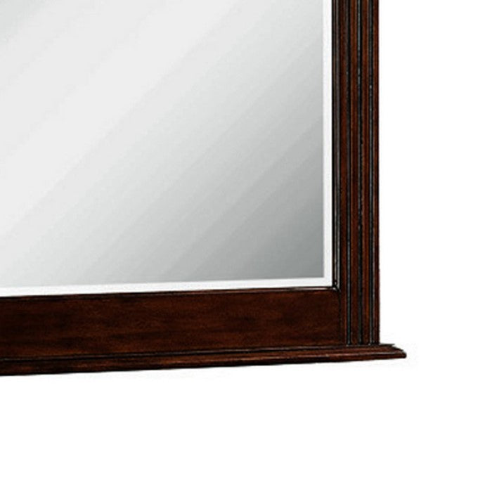 Wooden Mirror with Scalloped Top and Scrollwork Details, Dark Brown