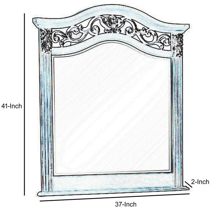 Wooden Mirror with Scalloped Top and Scrollwork Details, Dark Brown