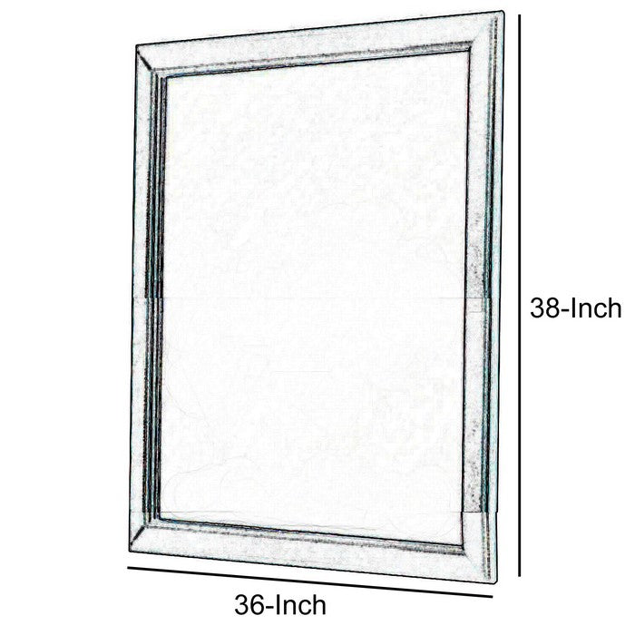 Transitional Style Mirror with Raised Wooden Frame, Brown and Silver