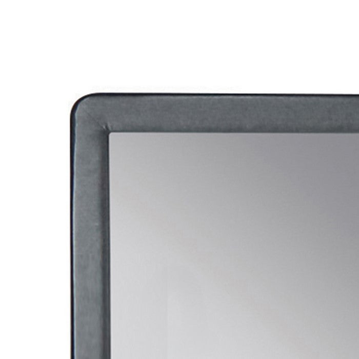 Fabric Upholstered Wooden Frame Mirror with Welt Trim, Light Gray