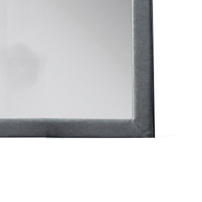 Fabric Upholstered Wooden Frame Mirror with Welt Trim, Light Gray