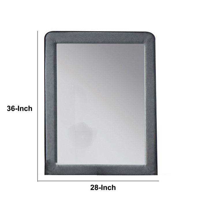 Fabric Upholstered Wooden Frame Mirror with Welt Trim, Light Gray