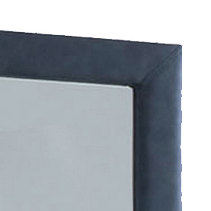 Fabric Upholstery Wooden Frame Mirror with Welt Trims, Blue