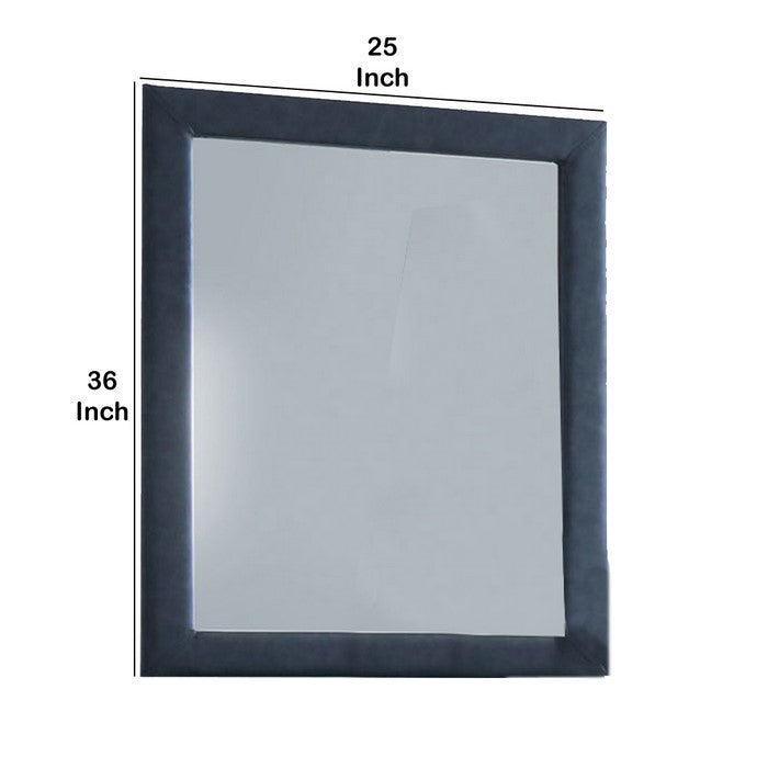 Fabric Upholstery Wooden Frame Mirror with Welt Trims, Blue