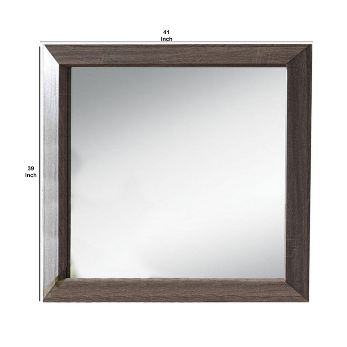Wooden Clean Lines Framed Mirror with Rectangular Shape,Weathered Gray
