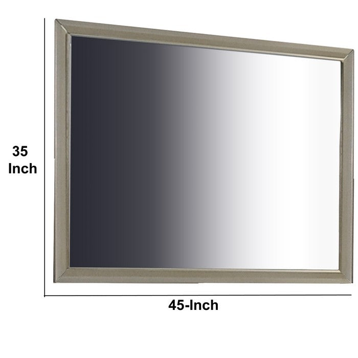 Wooden Clean Lines Framed Mirror with Rectangular Shape, Silver