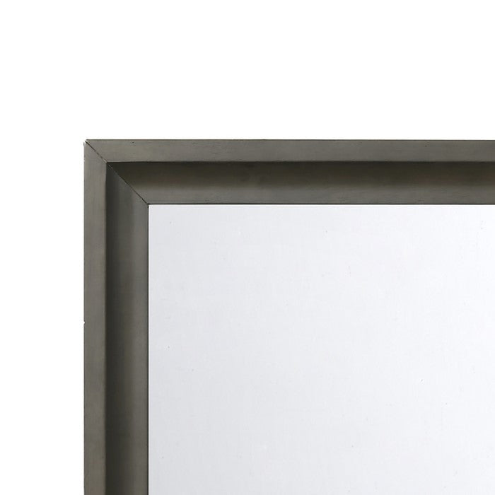 Contemporary Style Wooden Mirror with Raised Edge Framework, Gray