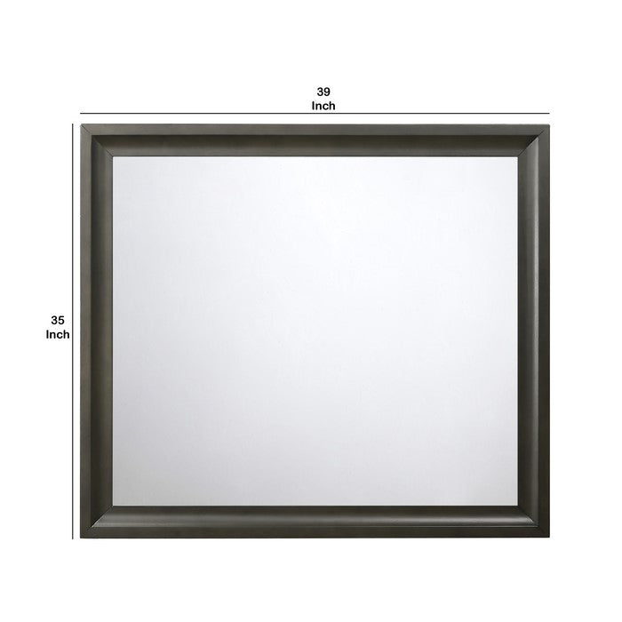 Contemporary Style Wooden Mirror with Raised Edge Framework, Gray