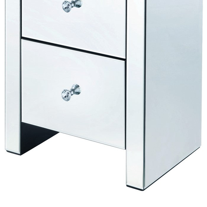 Rectangular Wooden Night Table with Glass Top and 2 Drawers, Silver