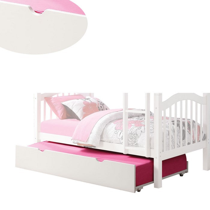 Twin Size Wooden Trundle with Caster Wheels and Cut Out Handles, White