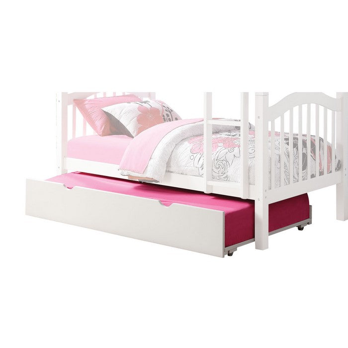 Twin Size Wooden Trundle with Caster Wheels and Cut Out Handles, White