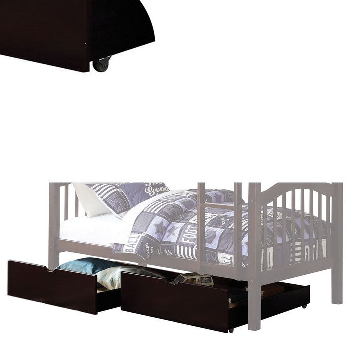 2 Piece Cottage Style Under Bed Wooden Drawers with Casters, Brown