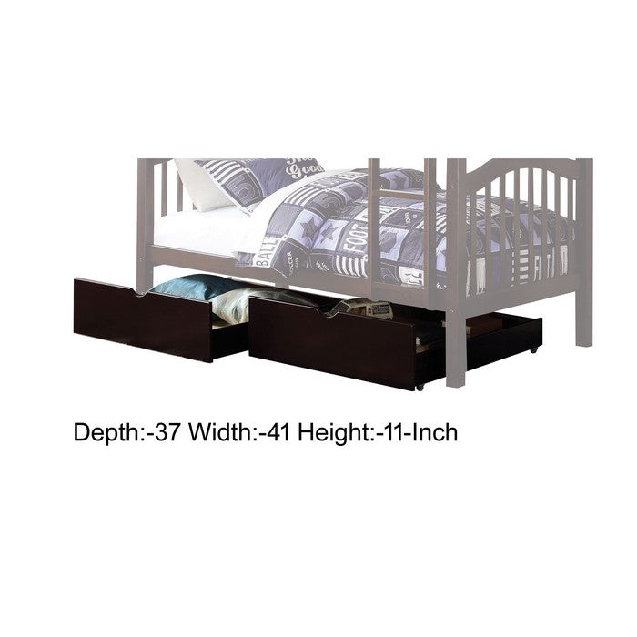 2 Piece Cottage Style Under Bed Wooden Drawers with Casters, Brown