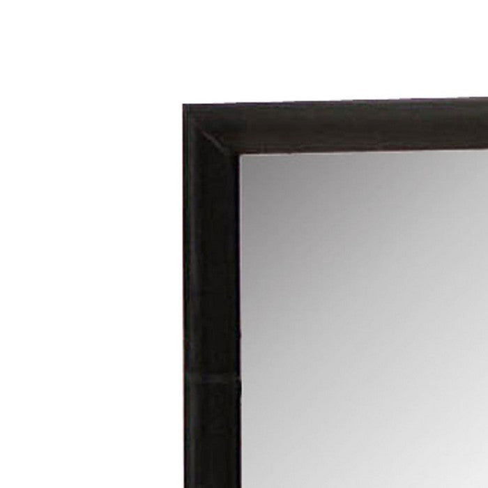 Contemporary Style Wooden Mirror with Beveled Edges, Silver and Black