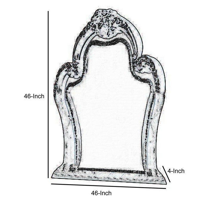 Traditional Wooden Mirror with Oversized Polyresin Scrollwork, Brown