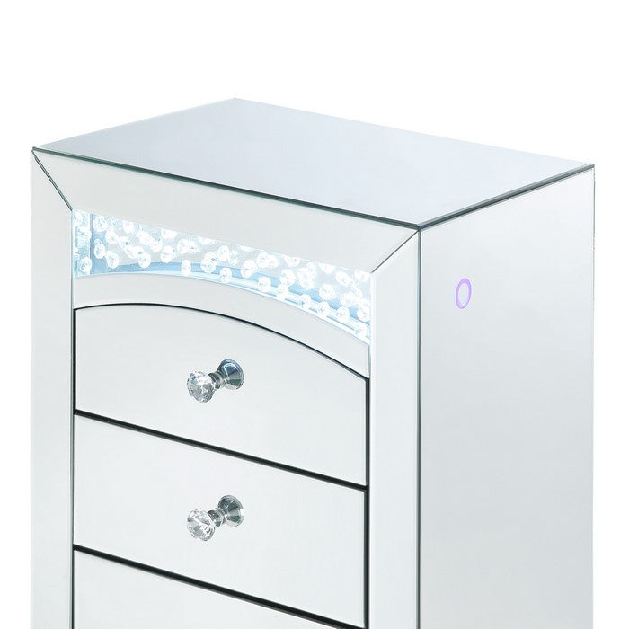 Mirrored Wooden Night Table with 3 Storage Drawers and Knobs, Silver