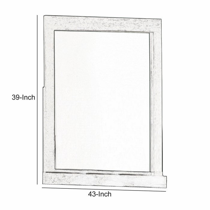 Rectangular Wooden Framed Mirror with Beveled Edge, Gray and Silver
