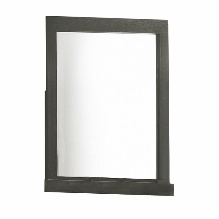 Rectangular Wooden Framed Mirror with Beveled Edge, Gray and Silver