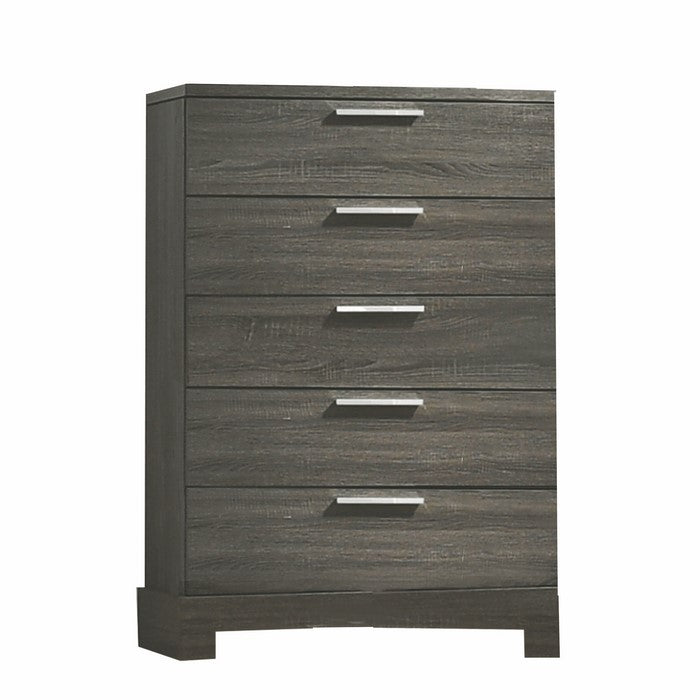 Wooden Chest with Bracket Legs and 5 Spacious Drawers, Oak Gray