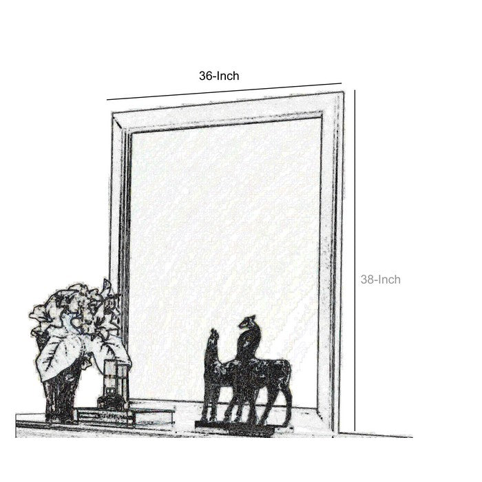 Transitional Style Mirror with Raised Wooden Frame, Black and Silver