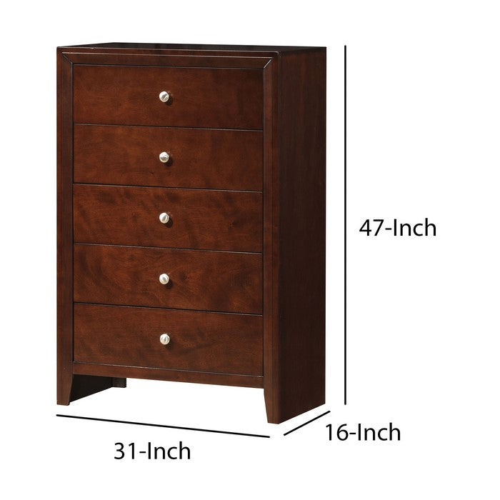 Contemporary Style Wooden Chest with 5 Storage Drawers, Brown