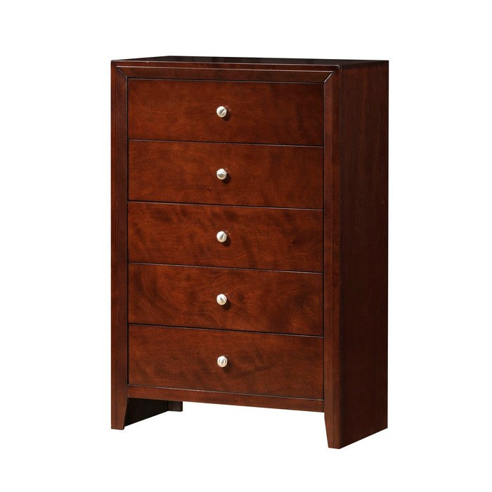 Contemporary Style Wooden Chest with 5 Storage Drawers, Brown