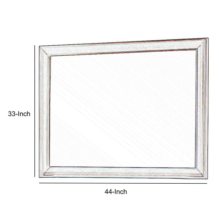 Transitional Style Wooden Mirror with Beveled Edge, Brown and Silver