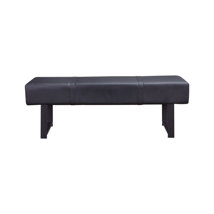 Faux Leather Upholstered Metal Bench with Stitched Top, Black