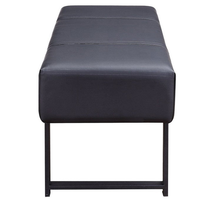 Faux Leather Upholstered Metal Bench with Stitched Top, Black