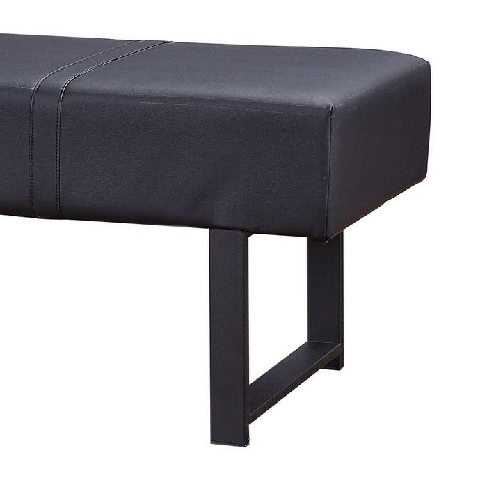 Faux Leather Upholstered Metal Bench with Stitched Top, Black